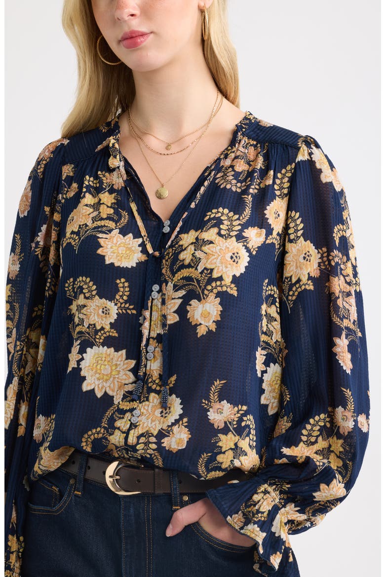 Floral Ruffled Button Front Shirt, Alternate, color, NAVY WALLPAPER FLORAL