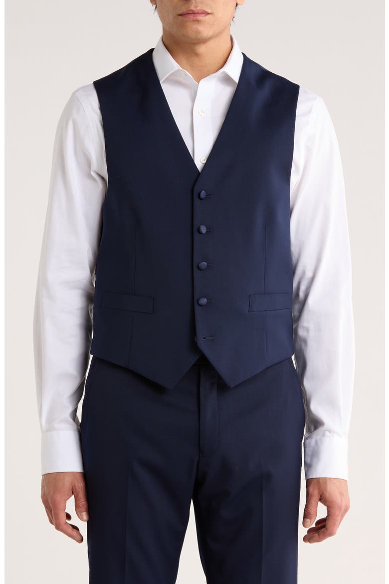 Stretch Wool Blend Tuxedo Vest, Main, color, NAVY TWILL