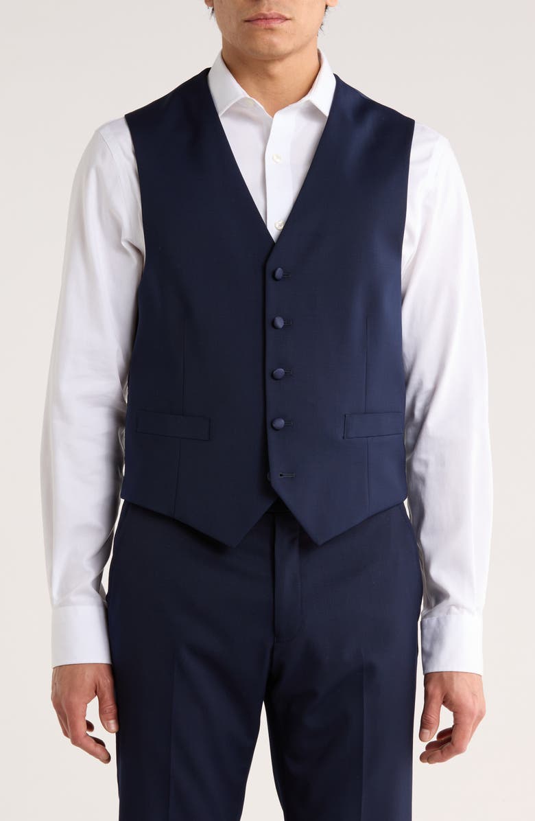 Tommy Hilfiger Stretch Wool Blend Tuxedo Vest, Main, color, Navy Twill