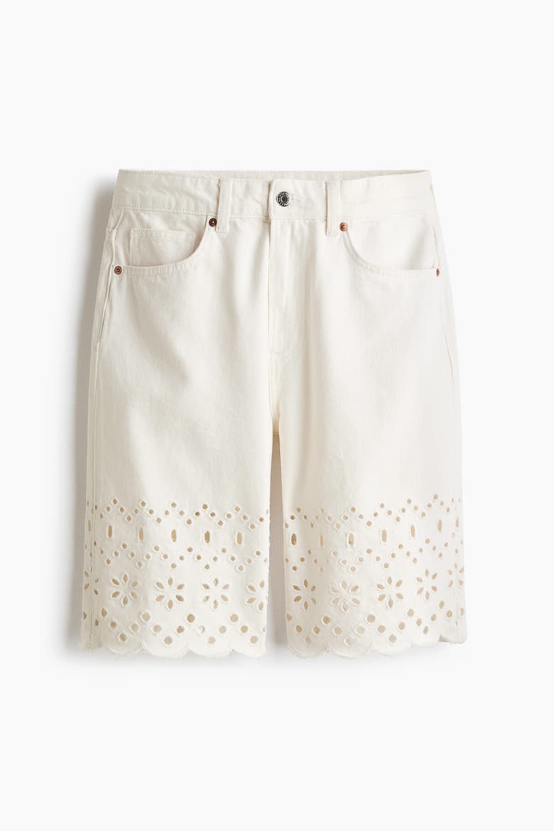 Bermuda Shorts With Eyelet Embroidery, Alternate, color, White