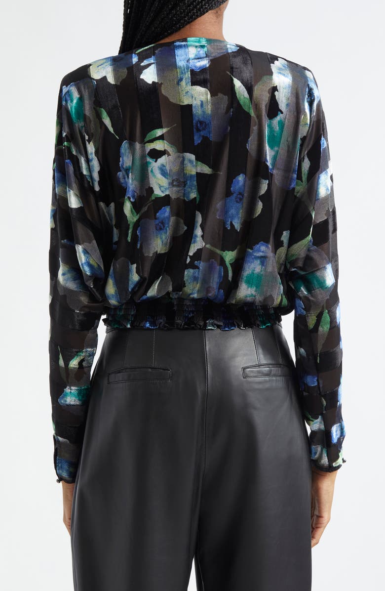 Ramy Brook Orson Metallic Floral Mixed Media Top, Alternate, color, Lapis Velvet