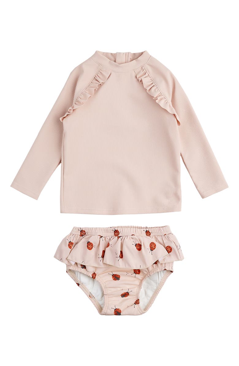 Petit Lem Ruffle Long Sleeve Two-Piece Rashguard Swimsuit, Main, color,