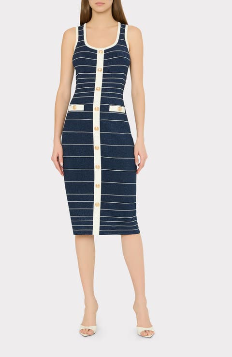 Mari Metallic Stripe Sleeveless Dress