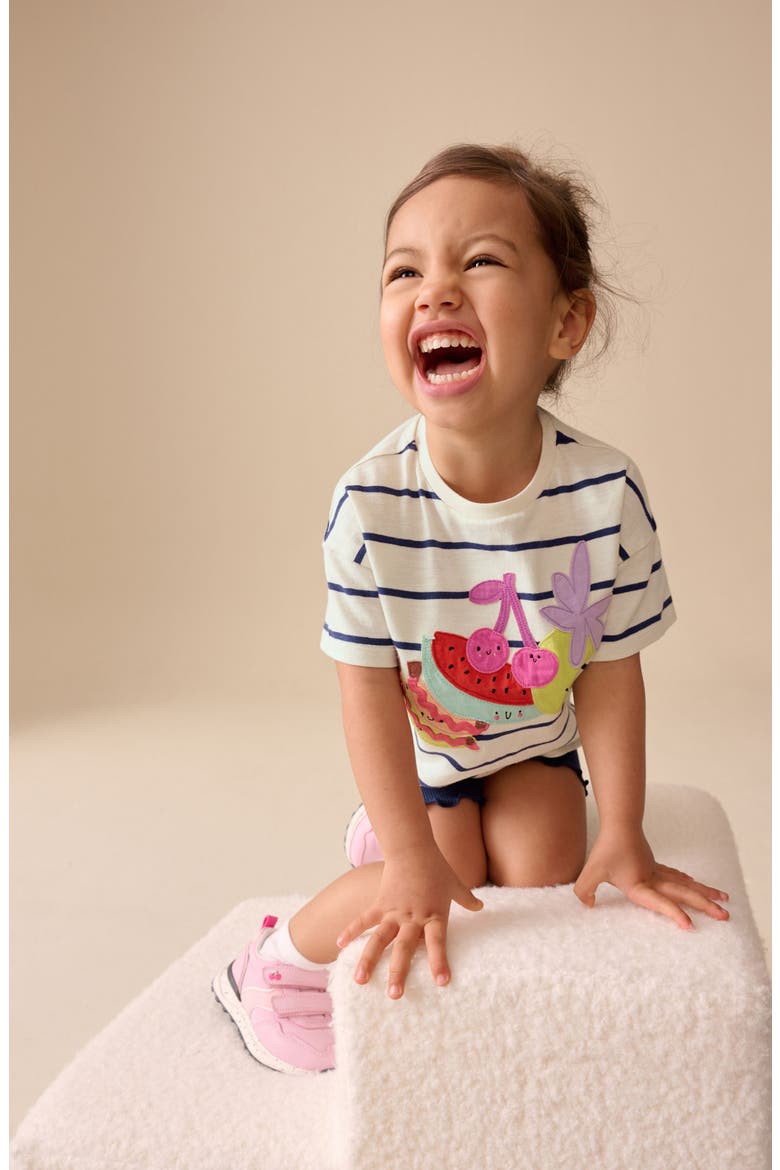 Kids' Fruit Appliqué T-Shirt & Cycle Shorts Set, Alternate, color, BLUE MULTI