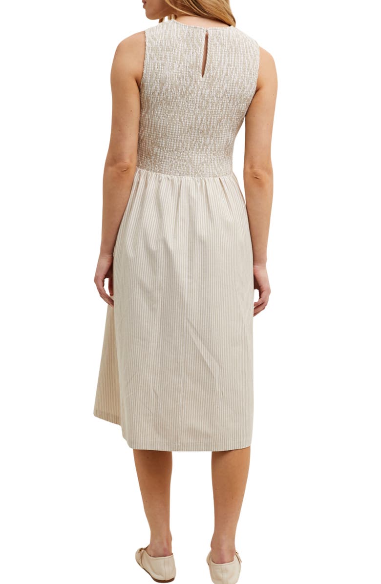 WISHLIST Stripe Smocked Sleeveless Cotton Blend Dress, Alternate, color, Taupe/ White