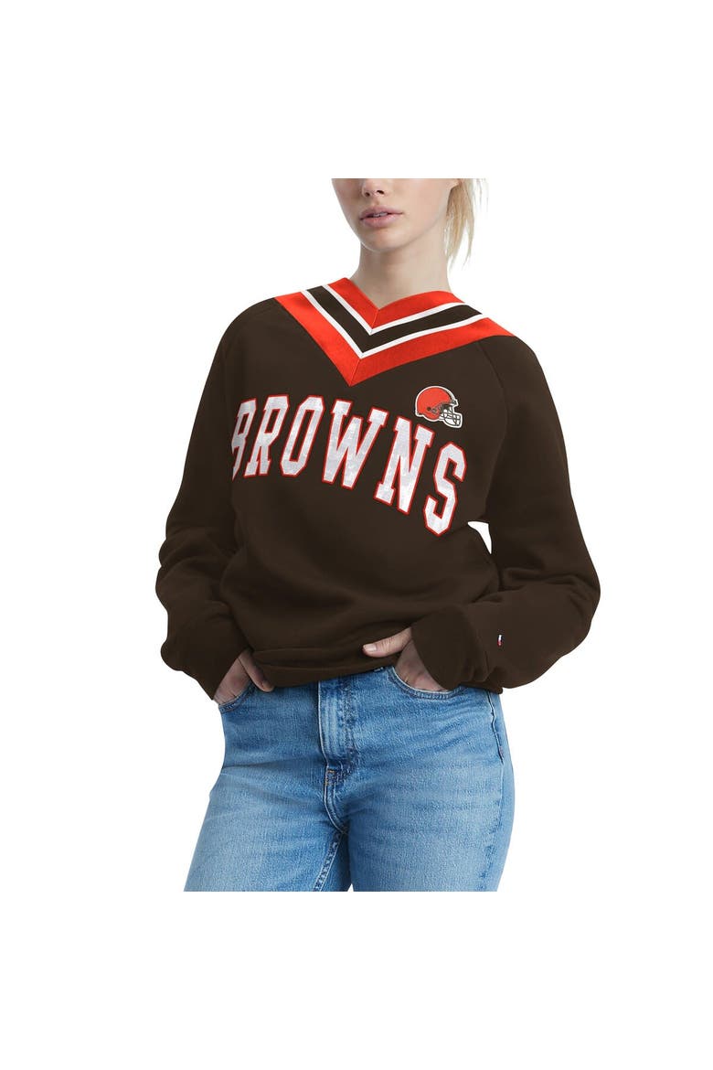Women's Tommy Hilfiger Brown Cleveland Browns Heidi V-Neck Pullover Sweatshirt, Alternate, color, Brown