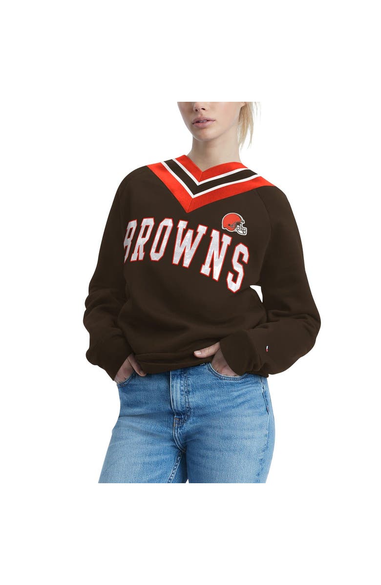 Tommy Hilfiger Women's Tommy Hilfiger Brown Cleveland Browns Heidi V-Neck Pullover Sweatshirt, Alternate, color, Brown