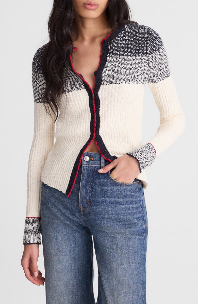 Madewell Stripe Bouclé Cardigan, Main, color, Ivory And Navy Multi Stripe