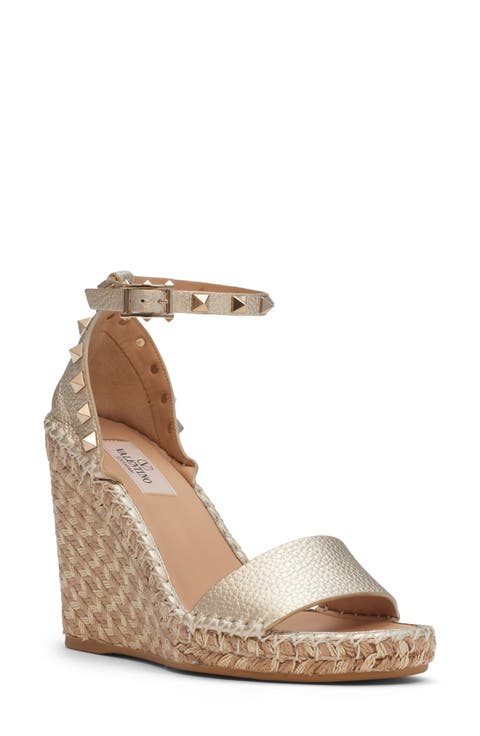 Rockstud Metallic Espadrille Wedge Sandal (Women)