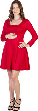 24seven Comfort Apparel Long Sleeve Flared Maternity Mini Dress