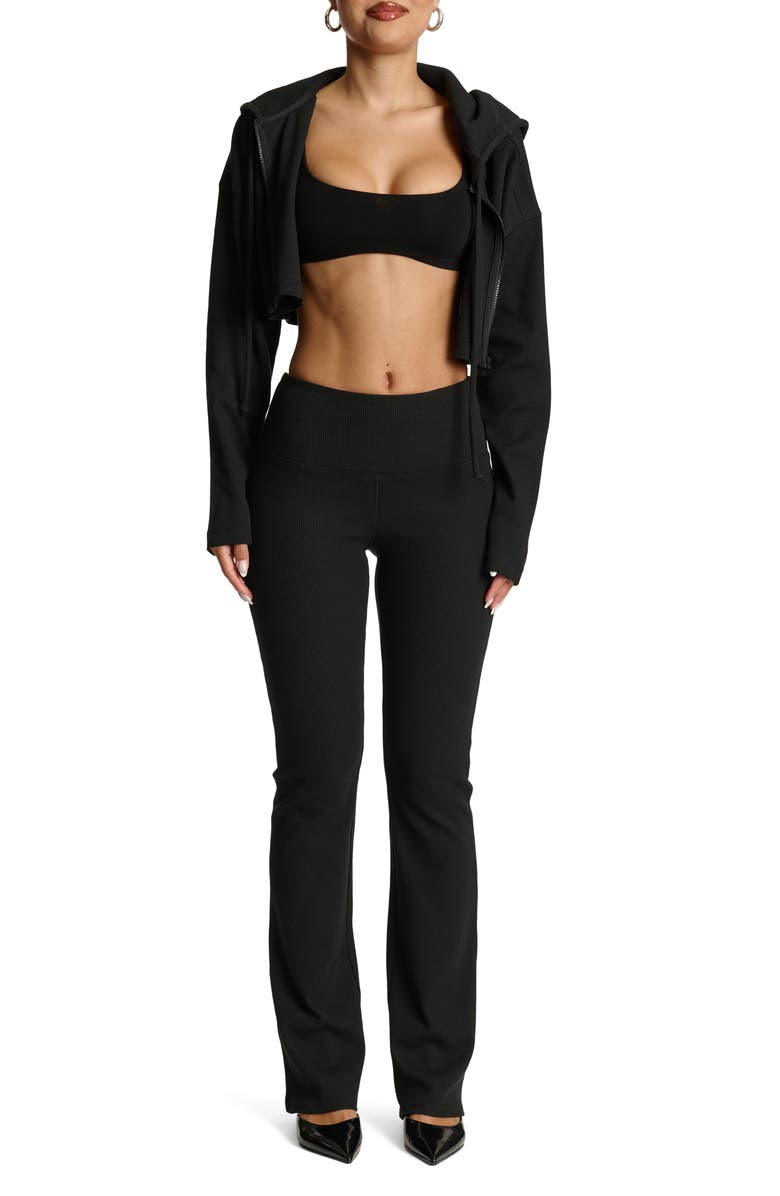 Naked Wardrobe Thermal Oversize Crop Hoodie, Alternate, color, Black