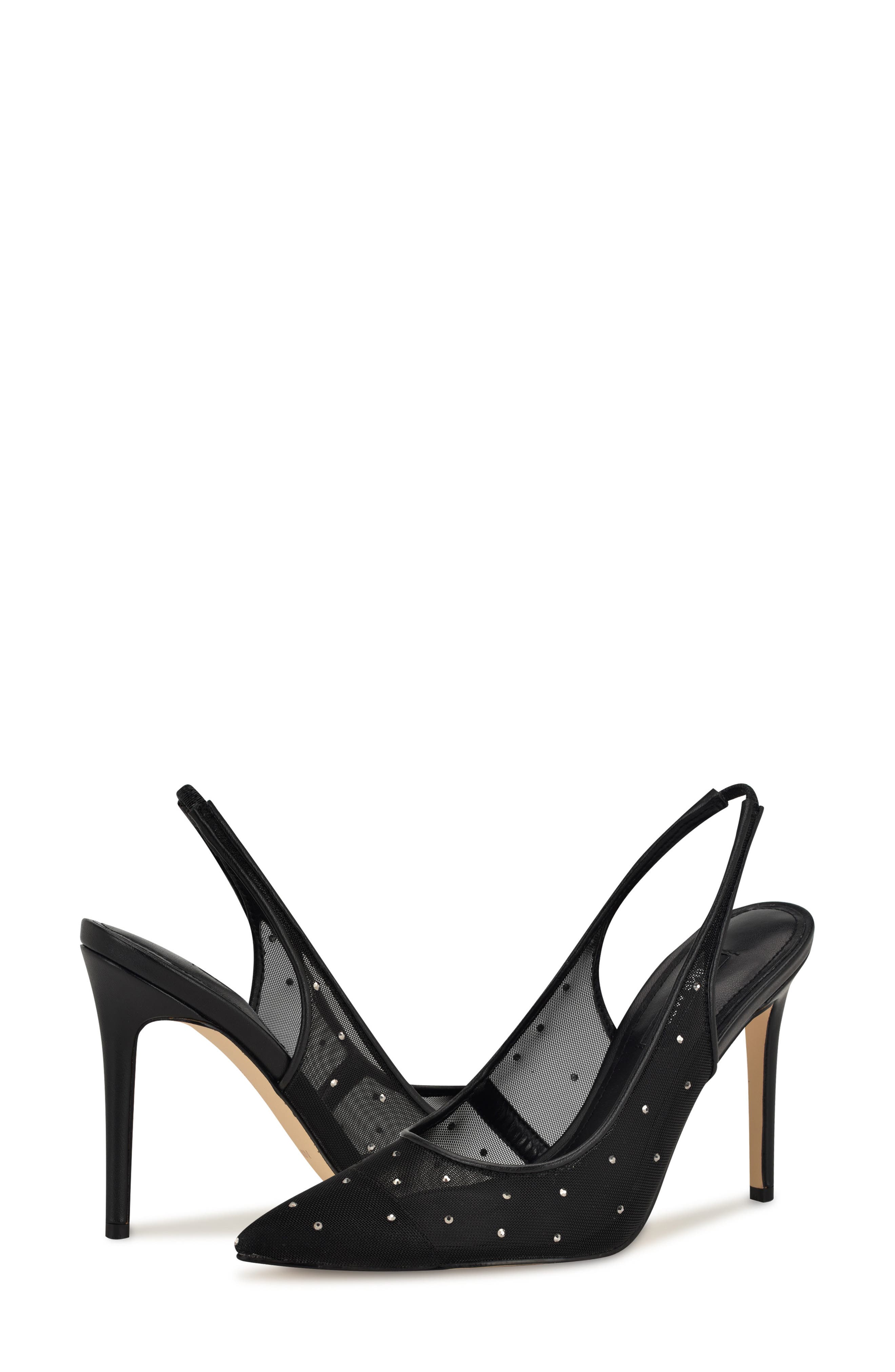 Nine West Feather Rhinestone Mesh Pump, Alternate, color, Black/ Black