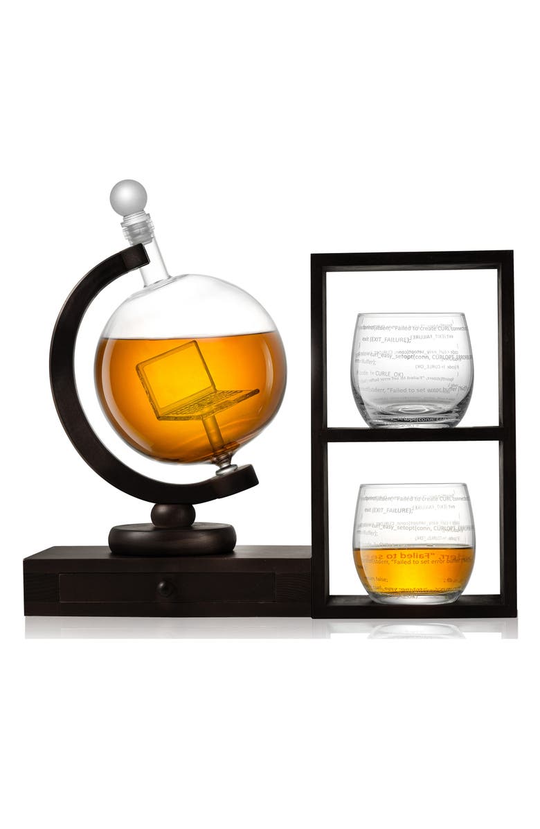 JoyJolt Executive Computer Glass Decanter, Etched Glass & Display Set, Alternate, color,