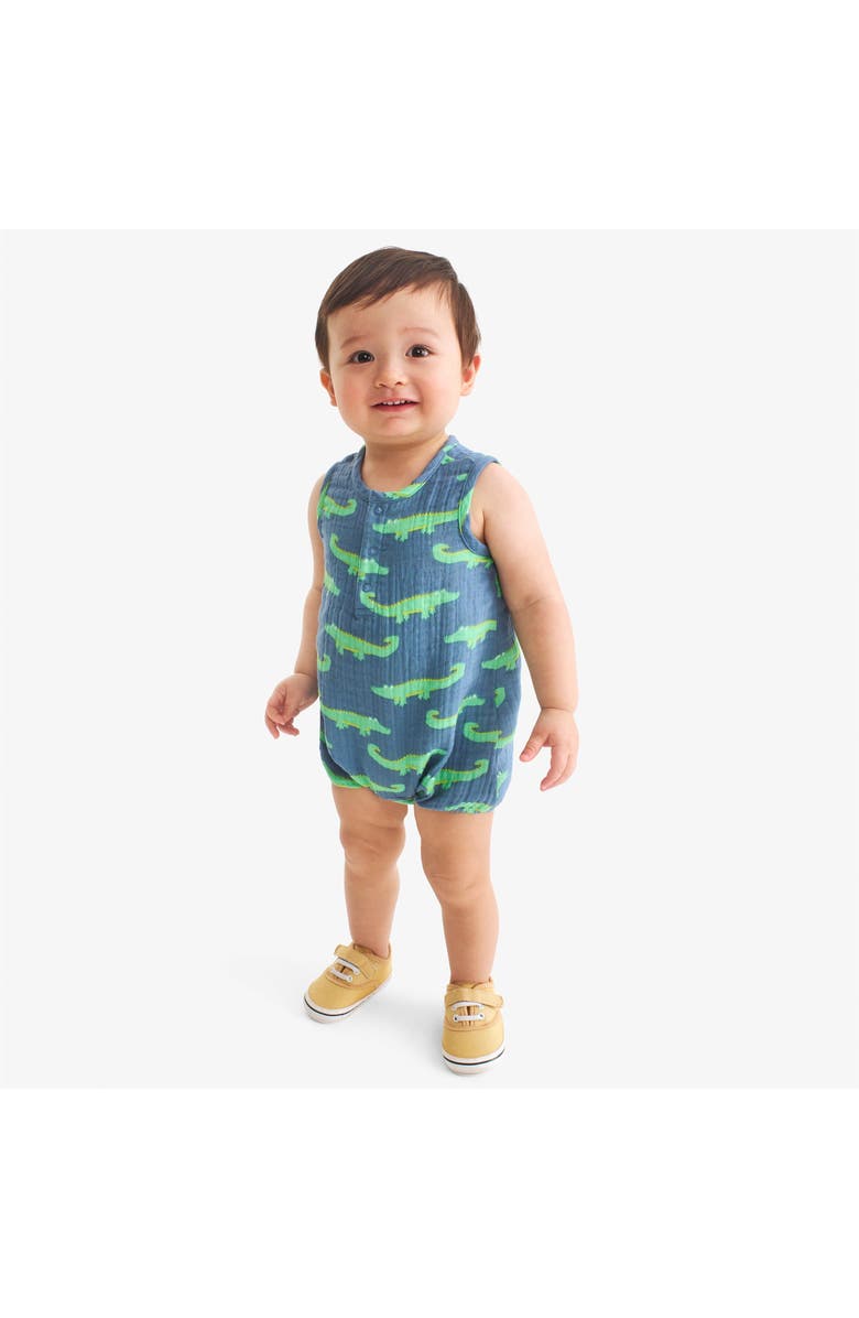 Primary Baby Cotton Gauze Bubble Shortie In Seasonal Prints, Alternate, color, Moonlight Alligators