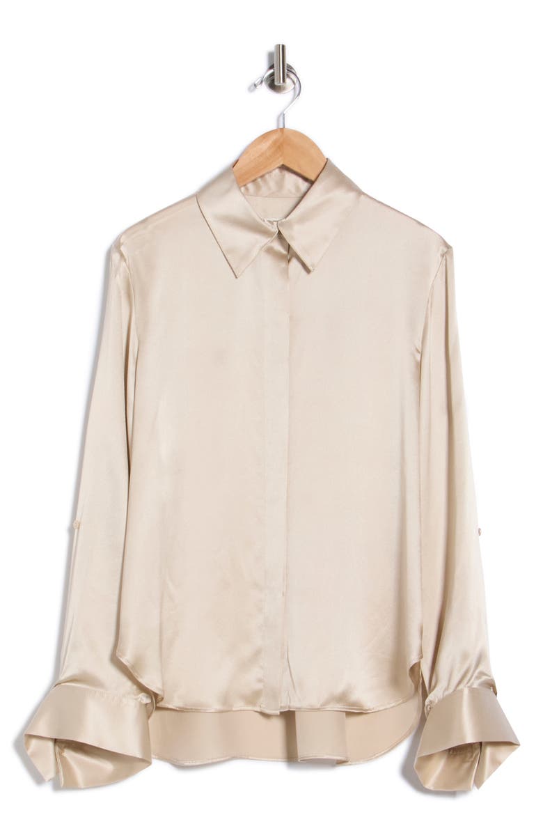 TWP The Boyfriend Silk Satin Button-Up Shirt, Alternate, color, Champagne