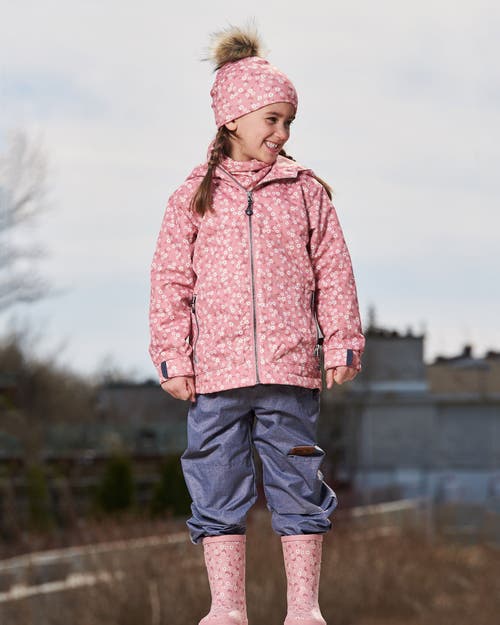 Deux Par Deux Little Girl's Printed Jacket Two-piece Mid-season Outerwear Set Small White Flowers On In Pink