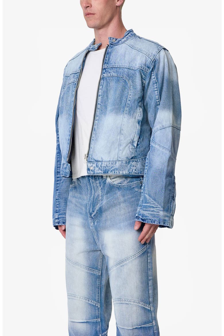 Paneled Moto Denim Jacket, Alternate, color, WASHED BLUE