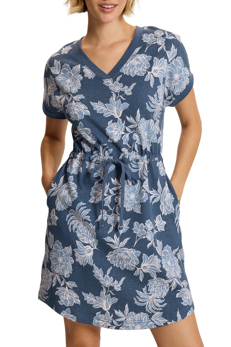 Marina Del Mar Print Tie Waist Dress, Alternate, color, DK BLUESTONE