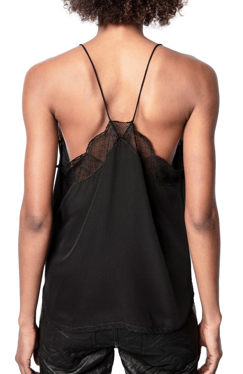 Zadig & Voltaire Christy Lace Racerback Silk Camisole, Alternate, color,