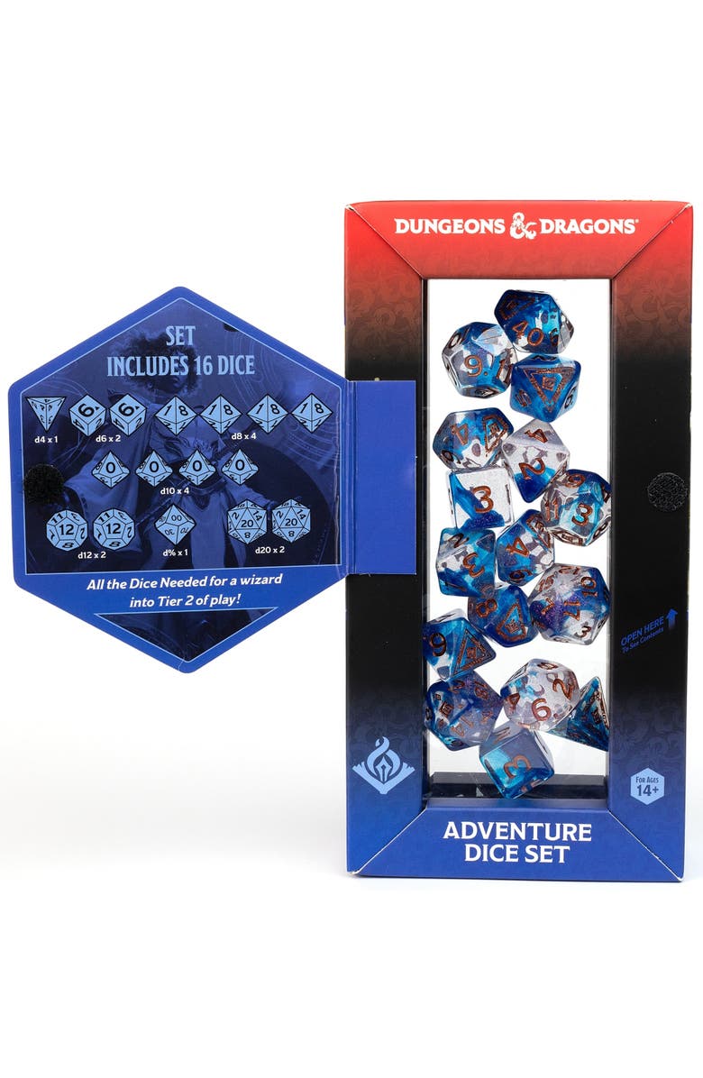 Dungeons & Dragons D&D Adventure Dice Wizard Blue, 16Pc Rpg Die Set, Alternate, color, Blue