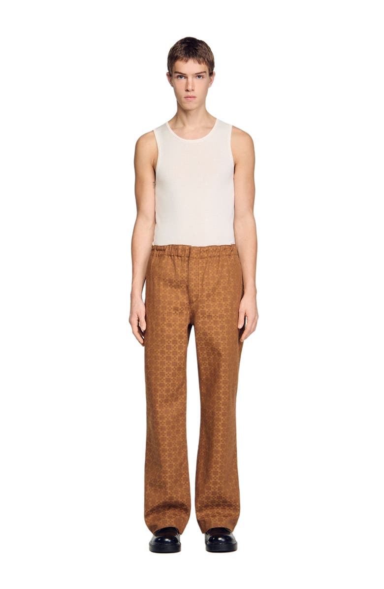 SANDRO Wide-leg jacquard SquareCross jeans, Alternate, color, Camel