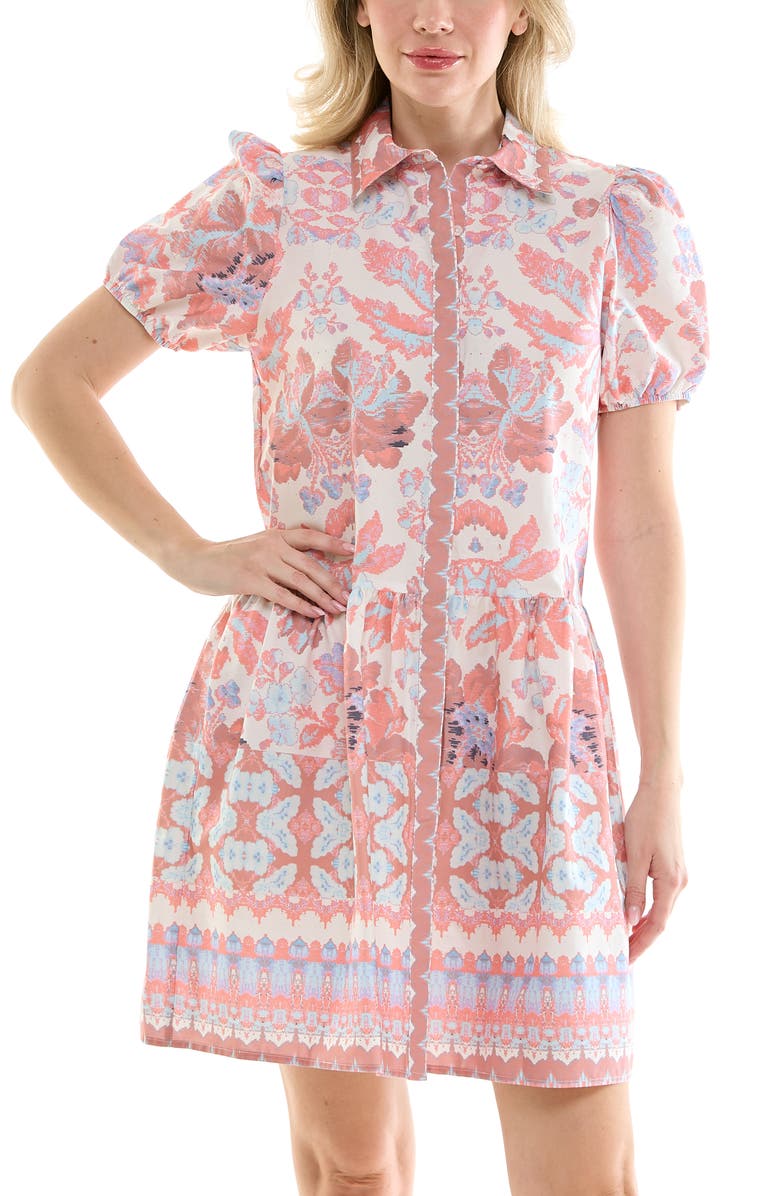 Nicole Miller Puff Sleeve Shirtdress, Alternate, color, Boheme Rose