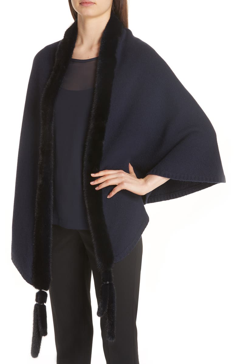 Max Mara Cashmere & Genuine Mink Fur Wrap, Alternate, color, 