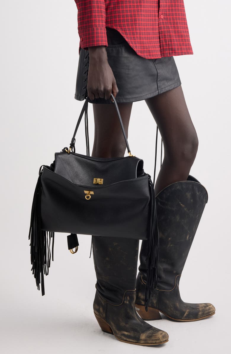 Balenciaga Medium Rodeo Fringe Leather Handbag, Alternate, color, 1000 Black