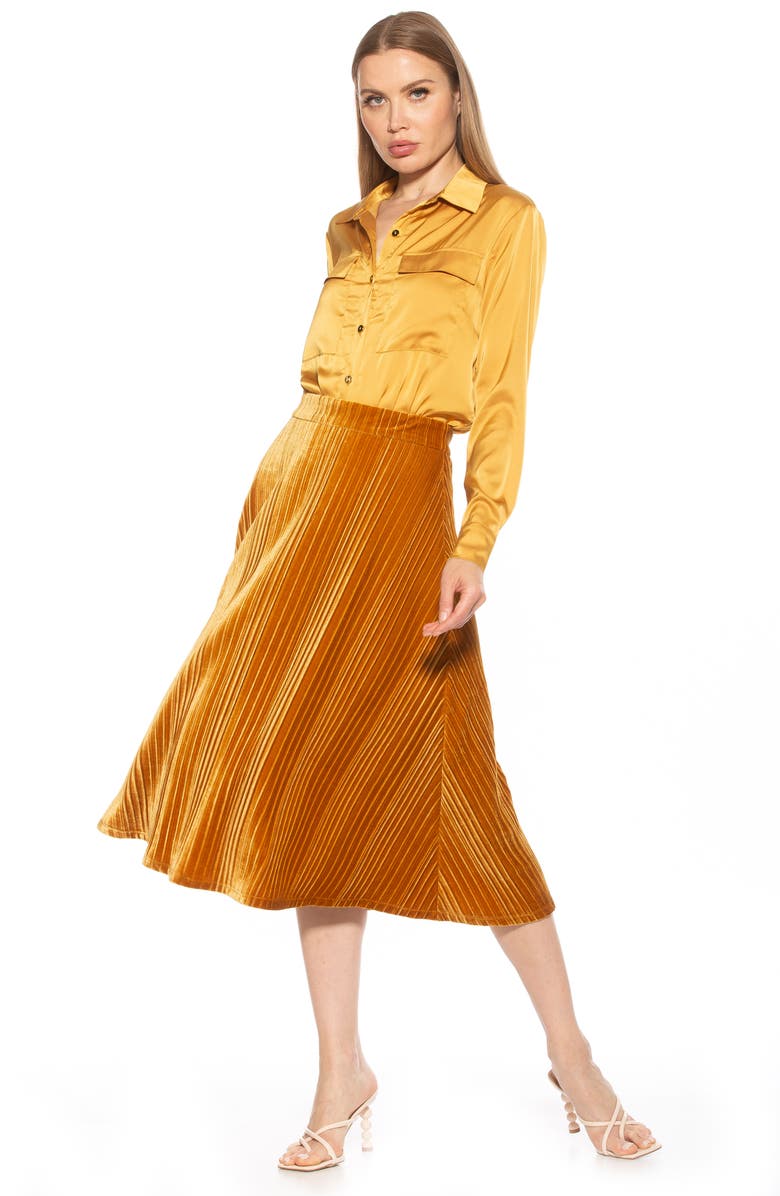 Alexia Admor Alania Pleated Velvet Midi Skirt, Alternate, color, Golden