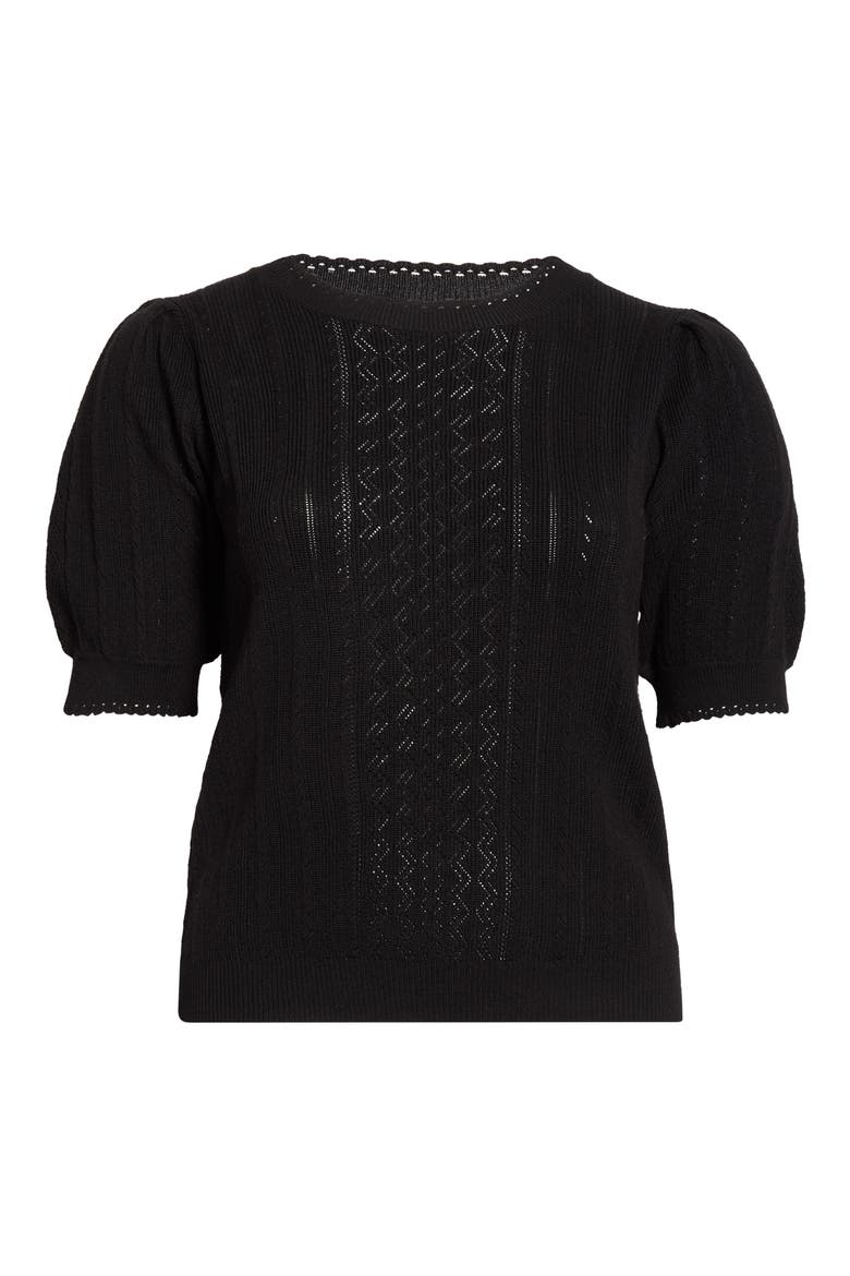 Pointelle Elbow Sleeve Sweater, Alternate, color, BLACK