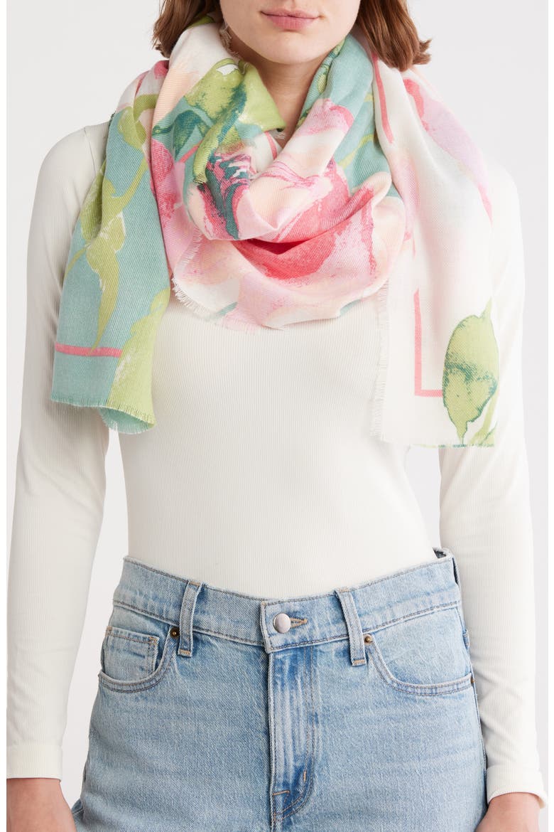 Rosette Colorblock Square Scarf, Main, color, SAGE