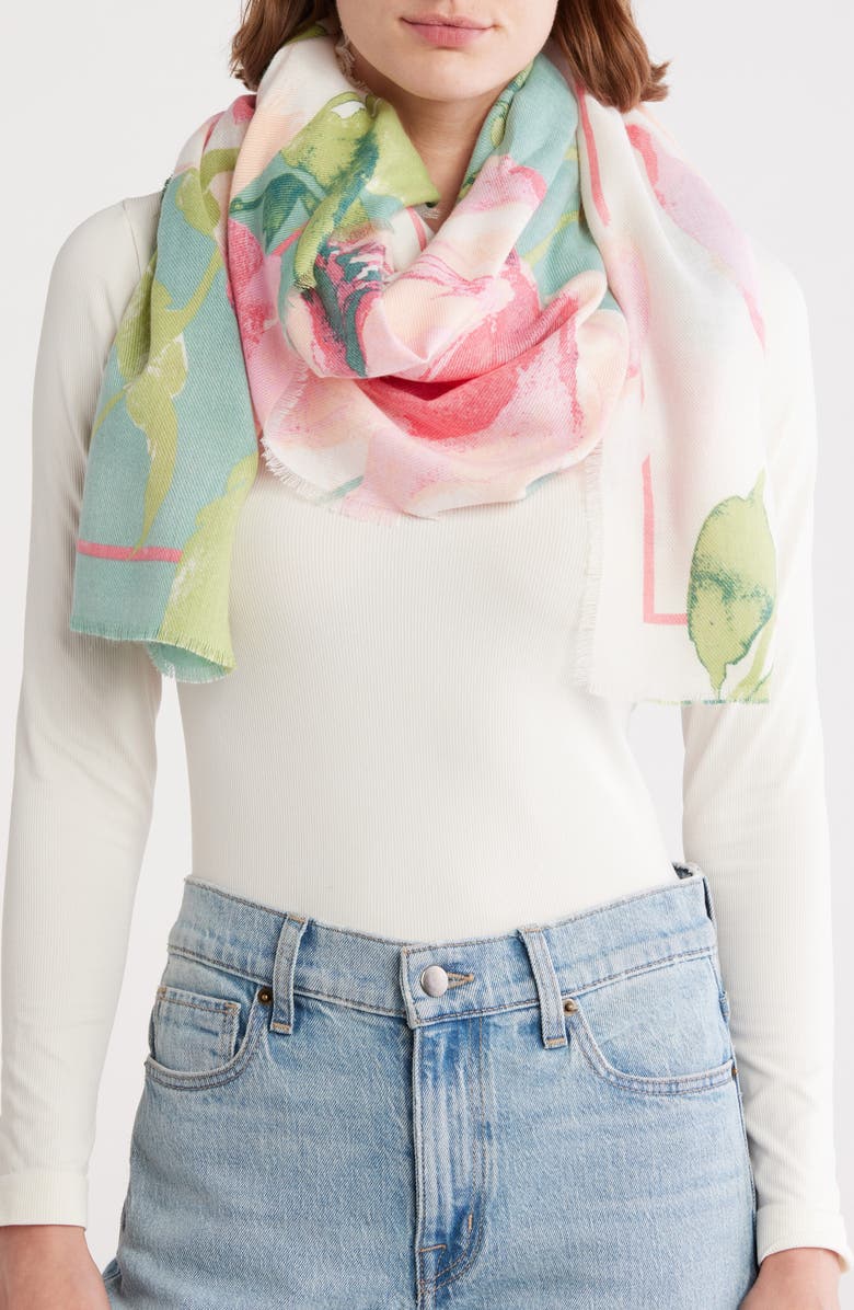 Vince Camuto Rosette Colorblock Square Scarf, Main, color, Sage