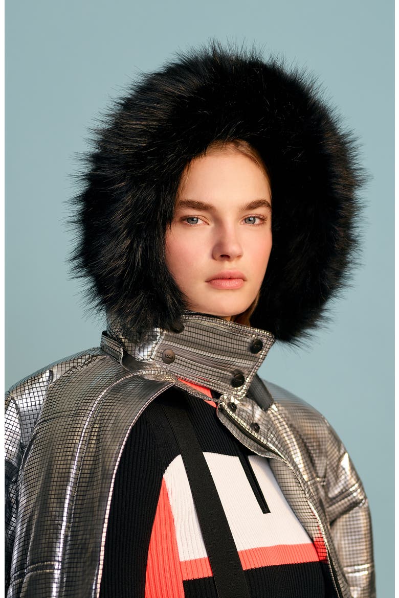 SNO Rio Faux Fur Hood Metallic Puffer Jacket, Alternate, color, SILVER