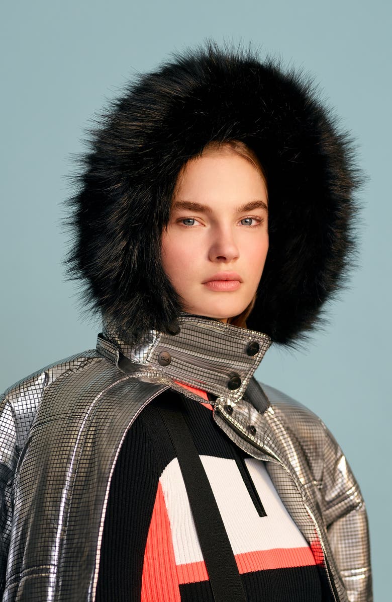 Topshop SNO Rio Faux Fur Hood Metallic Puffer Jacket, Alternate, color,