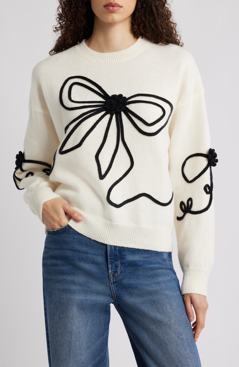 Petal & Pup Isiora 3D Embroidered Bow Sweater, Main, color, Cream