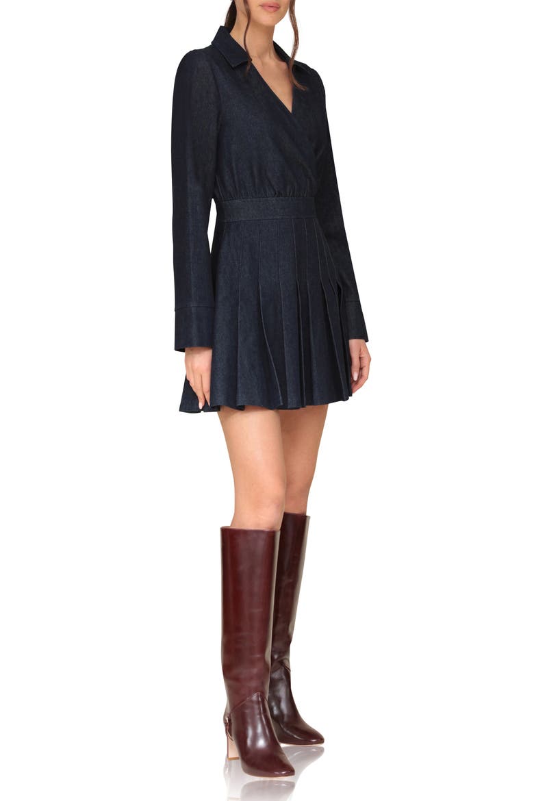 Pleated Long Sleeve Denim Minidress, Alternate, color, INK BLUE WASH