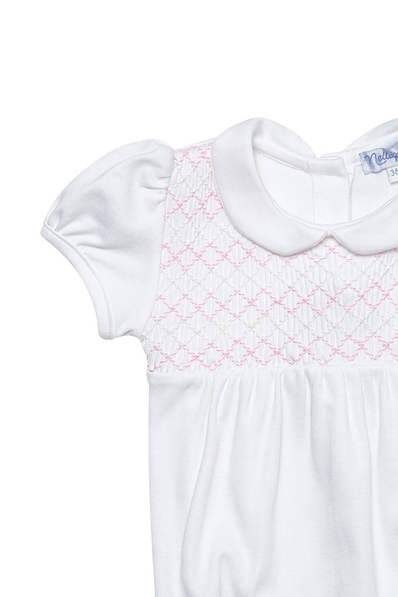 Signature Smocked Girls Bubble - Baby, Alternate, color, White with Pink smocking