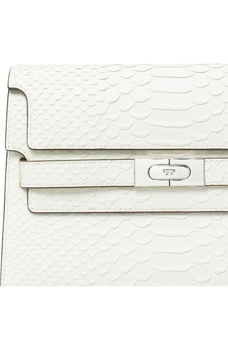Tory Burch Lee Radziwill Snake Embossed Leather Shoulder Bag, Alternate, color, Blanc