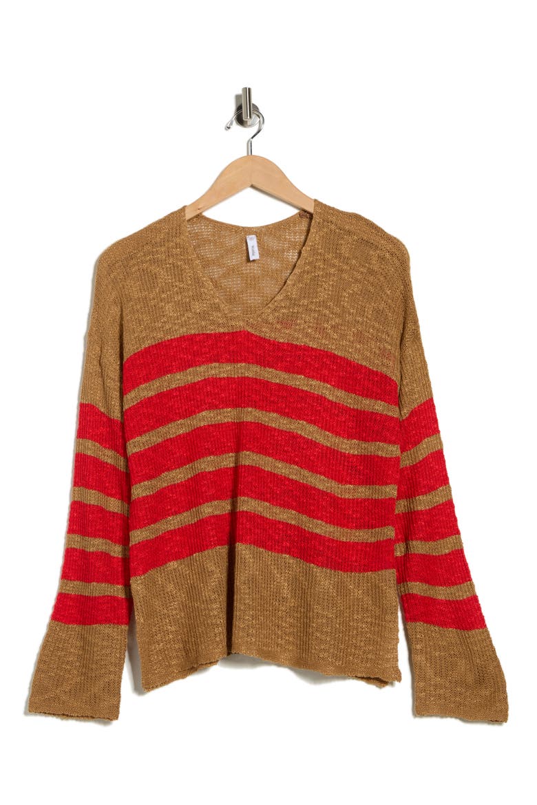 Stripe Long Sleeve Sweater, Alternate, color, CAMEL/ RED