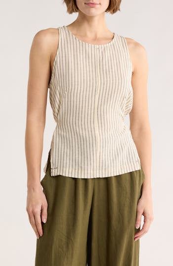 Max Studio Pinstripe Tie Back Tank In Multi