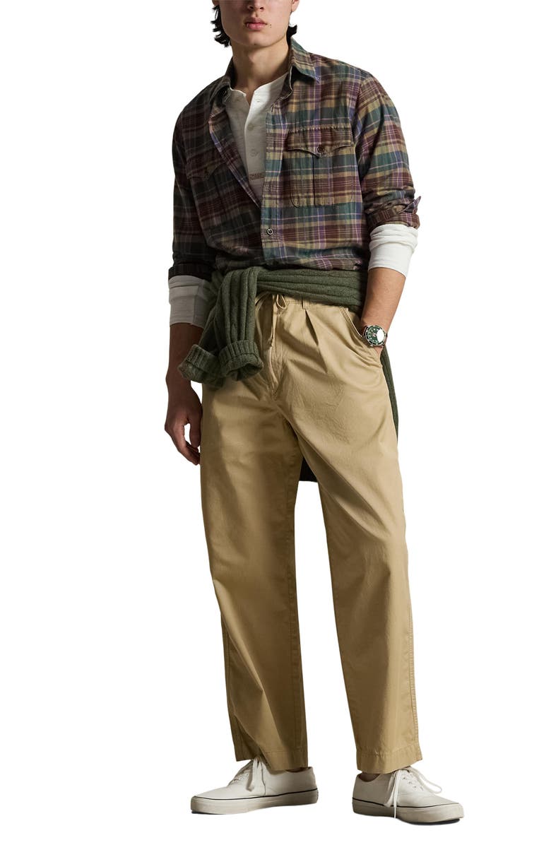 Polo Ralph Lauren Prepster Pleated Cotton Twill Easy Drawstring Pants, Alternate, color, Coastal Beige