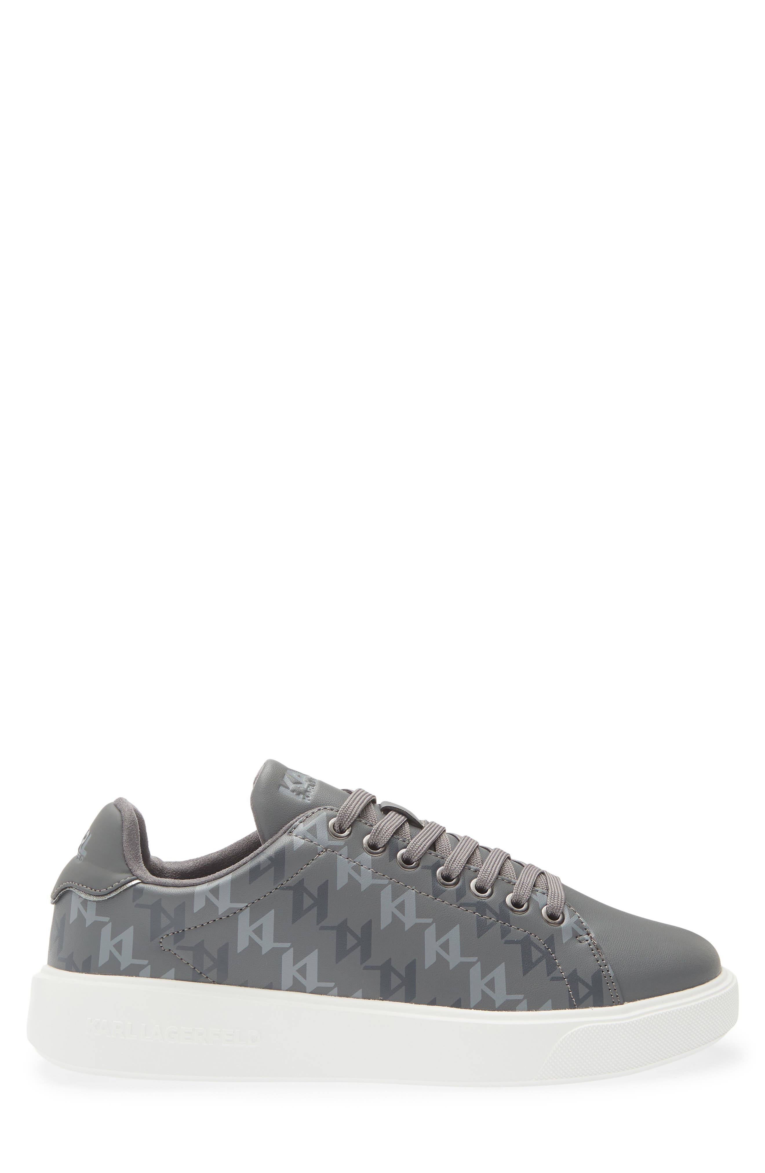 KARL LAGERFELD PARIS Side Logo Grid Low Top Sneaker, Alternate, color, Grey