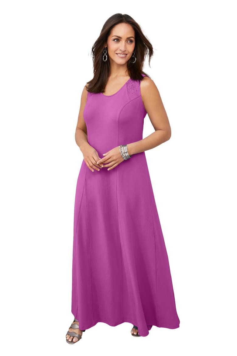 Stretch Cotton Crochet Back Maxi Dress, Main, color, DEEP ORCHID
