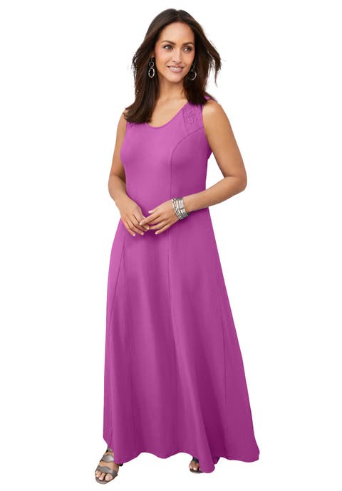 Stretch Cotton Crochet-Back Maxi Dress (Plus)