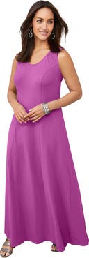 Jessica London Stretch Cotton Crochet Back Maxi Dress
