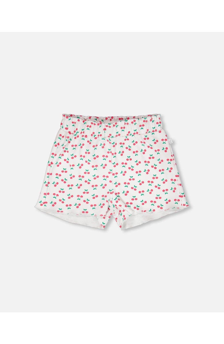 Deux par Deux Elastic Waist Rib Cherries Shorts, Main, color, White With Cherry Print
