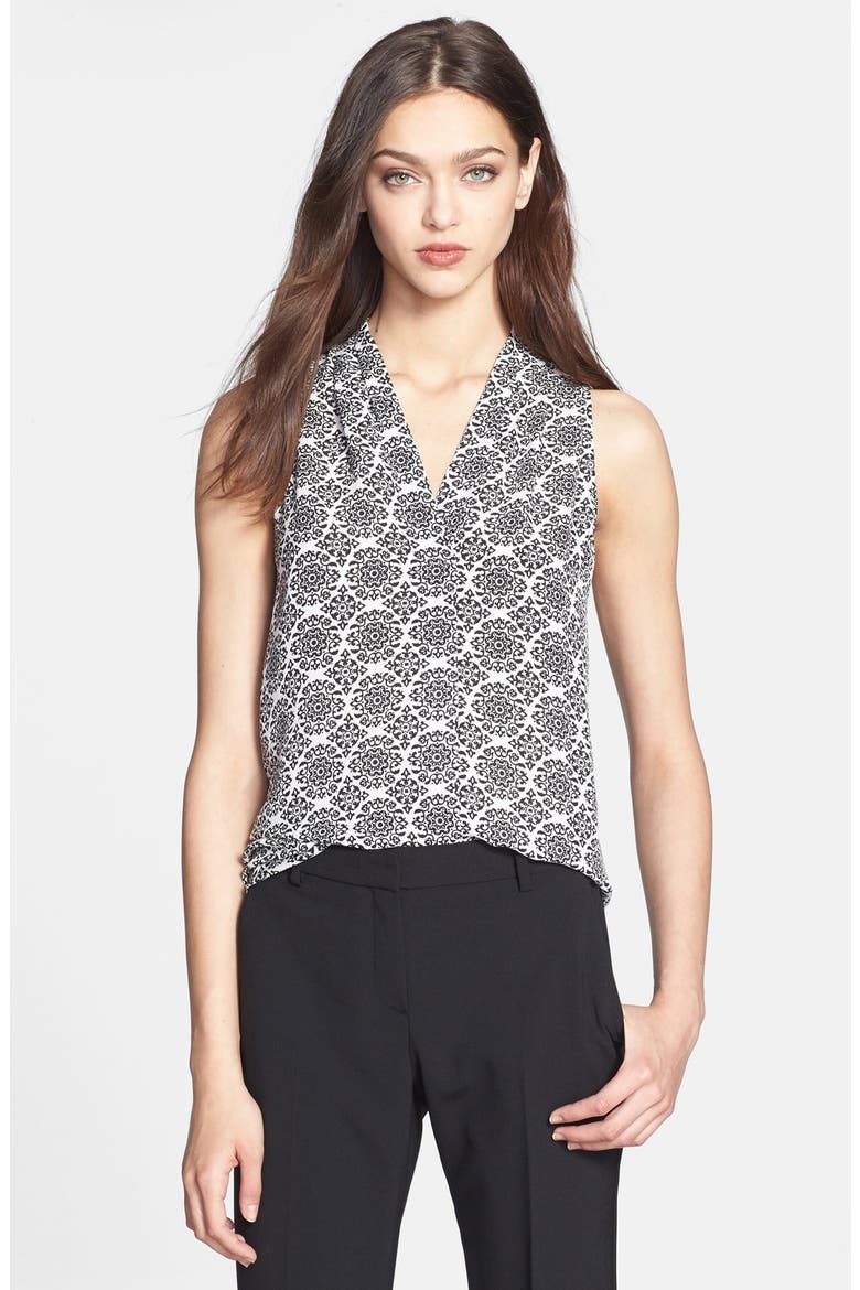 'Hylin' Print Silk Top, Main, color, WHITE/BLACK