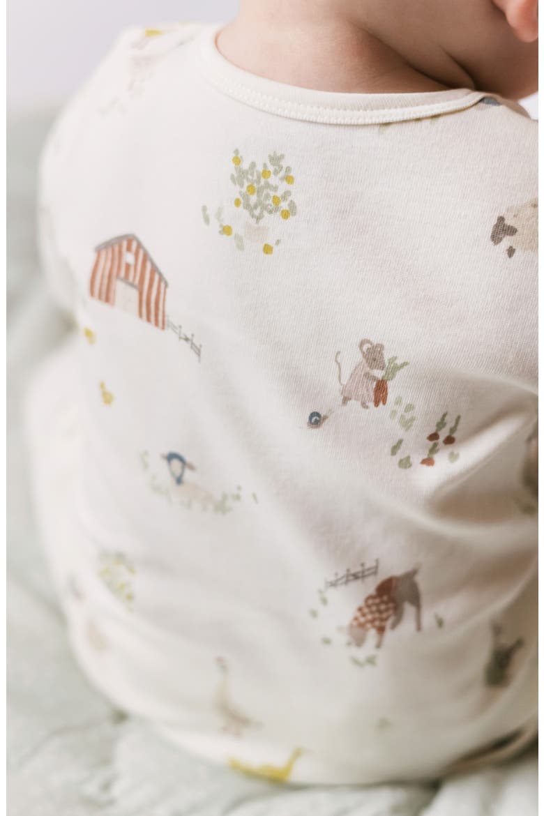 Print Long Sleeve Organic Cotton Placket Romper, Alternate, color, BEIGE