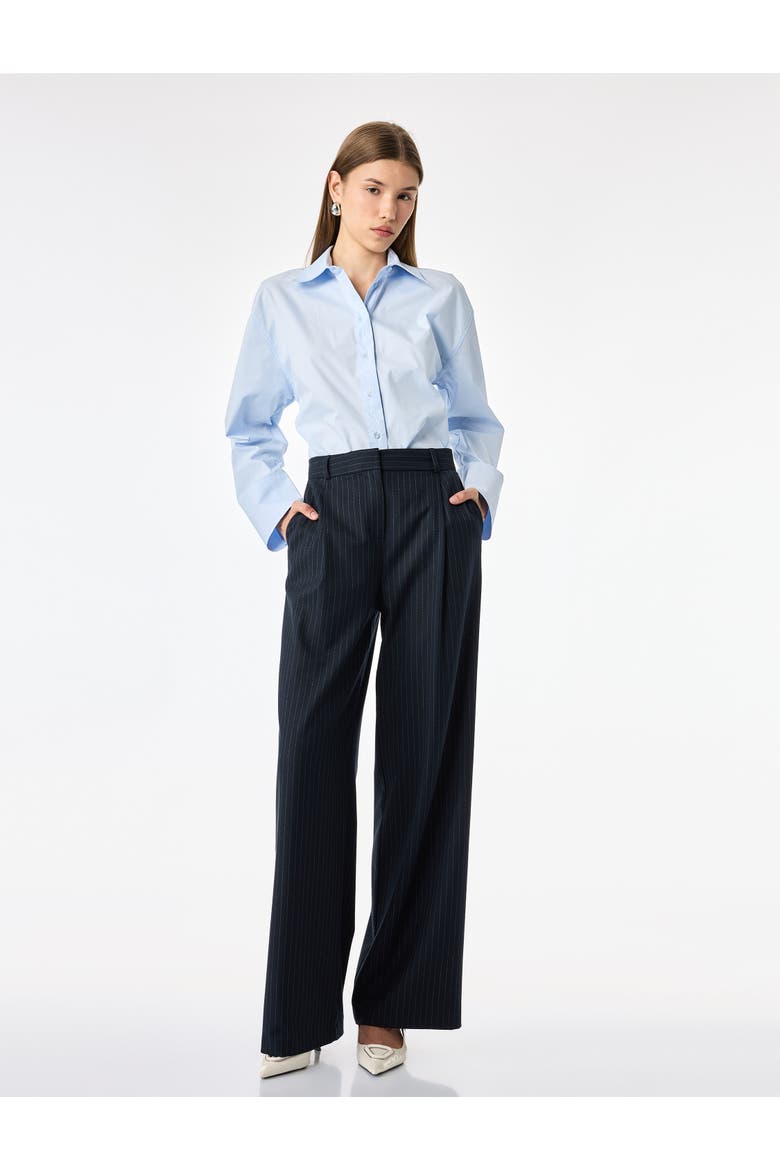 Wide Leg Pinstripe Tailored Trousers with Pockets, Main, color, NAVY STRIPE