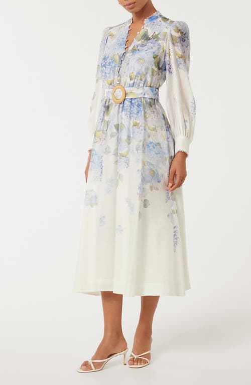Ever New Peyton Belted Long Sleeve Button Front Maxi Dress In Blue Warrantina